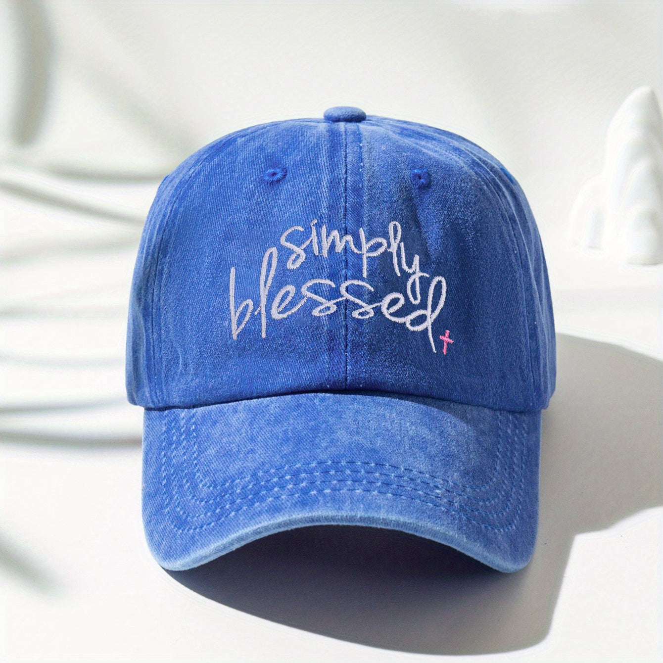 Simply Blessed Embroidery Baseball Cap Washed Distressed Sun Hat Adjustable