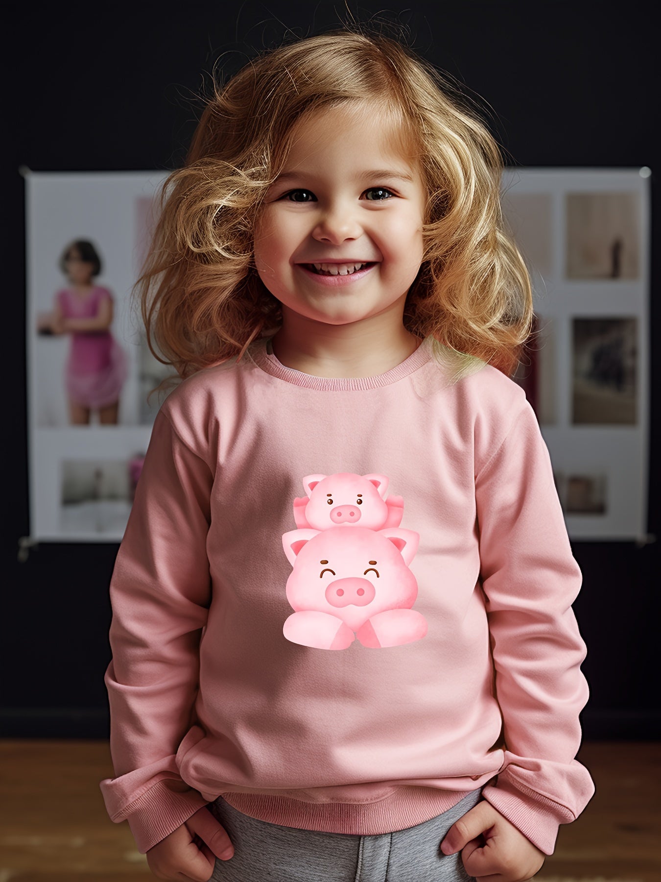 Piggy Print Crew Neck Sweatshirt for Boys Girls