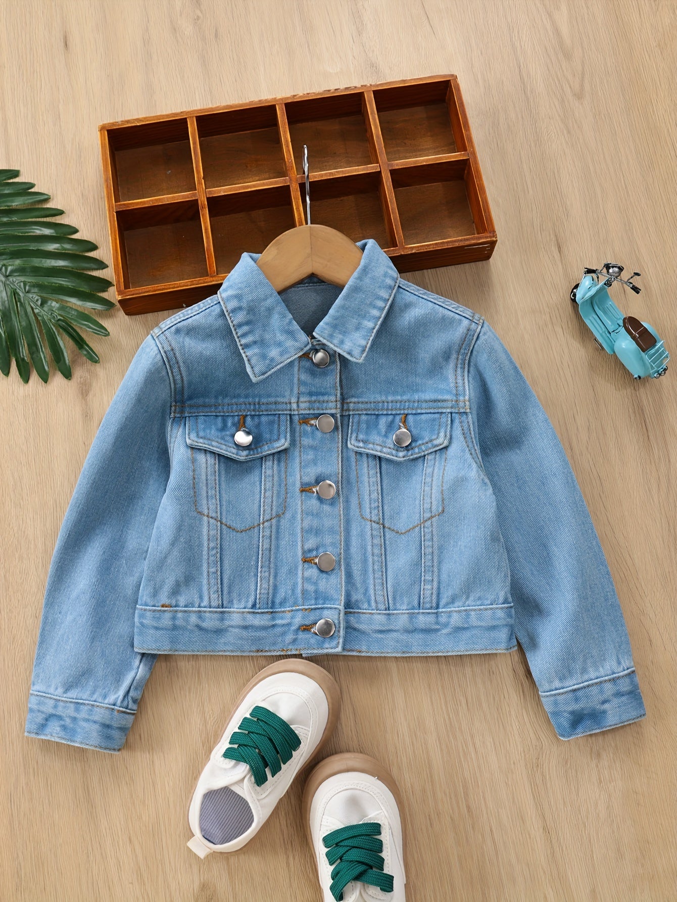 Girls' Denim Jacket with Flap Pockets - All Seasons