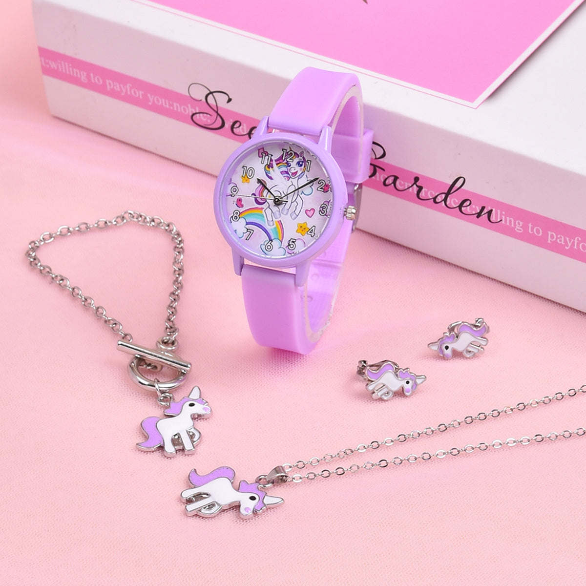 Kids Cartoon Quartz Watch Set with Jewelry - School Accessories