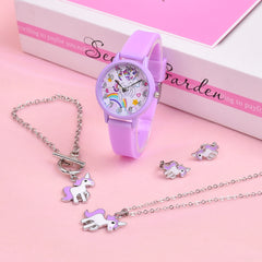 Kids Cartoon Quartz Watch Set with Jewelry - School Accessories