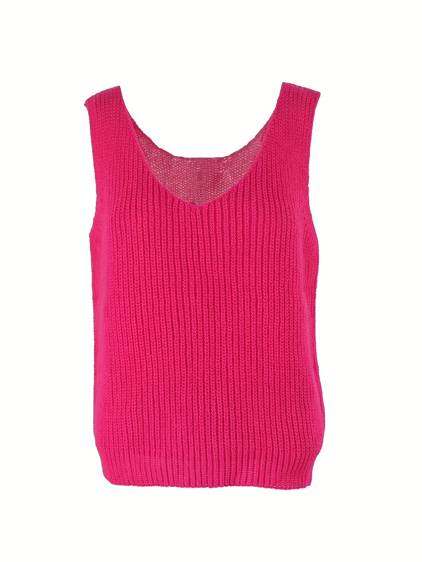 Solid V Neck Knit Top Sleeveless Tank