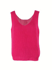 Solid V Neck Knit Top Sleeveless Tank