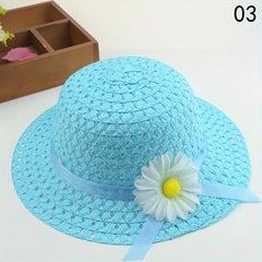 Girls Floral Straw Sun Hat Lightweight Sunscreen Breathable Cap for Kids