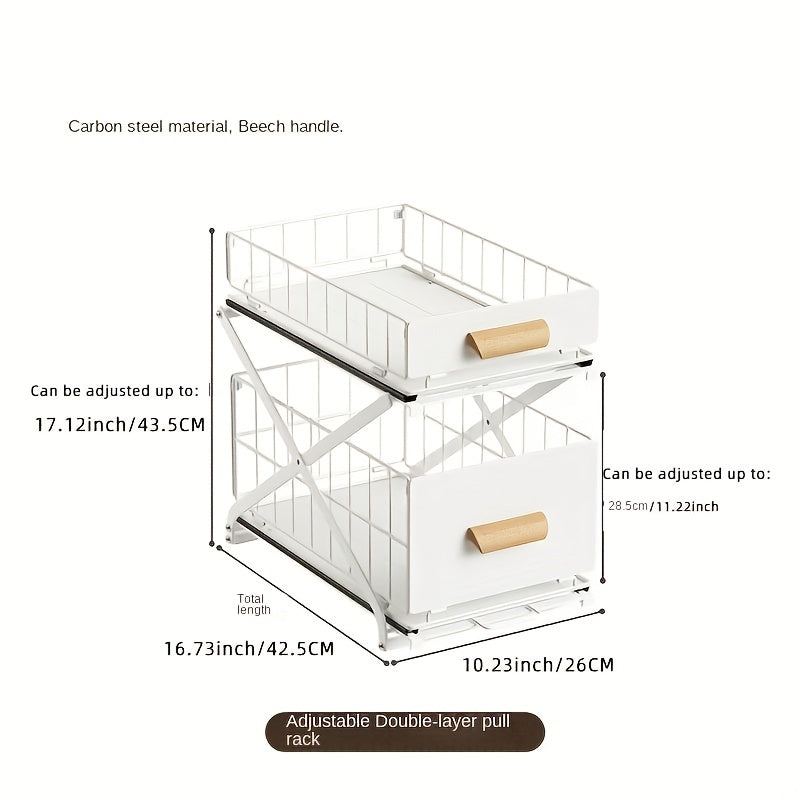 Adjustable Sink Pull Out Storage Rack Cabinet Drawer Basket