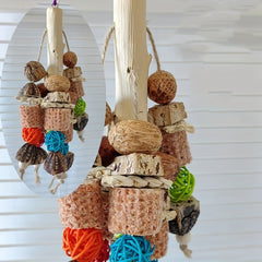 Colorful Wooden Hanging Bird Chew Toys Rattan Ball Wood Beads
