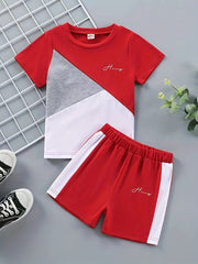 Boys 2pcs Block T shirt & Shorts Set Kids Casual Summer