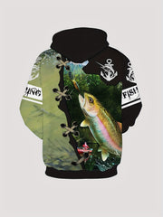 3D Print Fish Hoodie Men's Graphic Kangaroo Pocket Pullover Autumn Winter