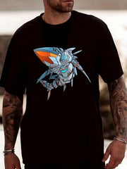 Mechanical Shark Print Men's Comfy T-shirt for Outdoor