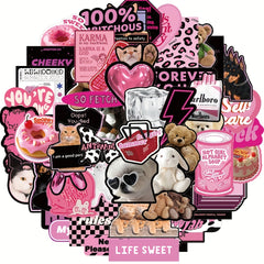 55Pcs Pink & Cartoon Graffiti Stickers, Waterproof & Fun for Kids