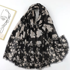Boho Flower Print Frayed Edge Scarf