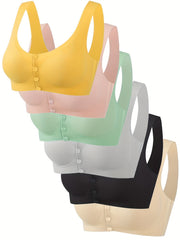 6pcs Button Front Wireless Bras Stretchy Intimates Bra Women's Lingerie