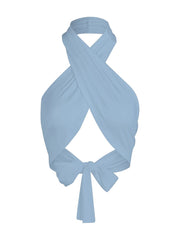 Solid Cross Front Halter Crop Top Tie Back Sleeveless Top