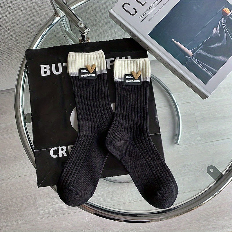 Heart Decor Colorblock Socks Women's Stockings