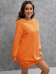 Plush Pullover Sweatshirt Dress Long Sleeve Crew Neck