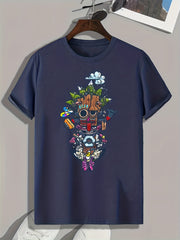 Cool Cartoon Print Men's Graphic Tee for Summer