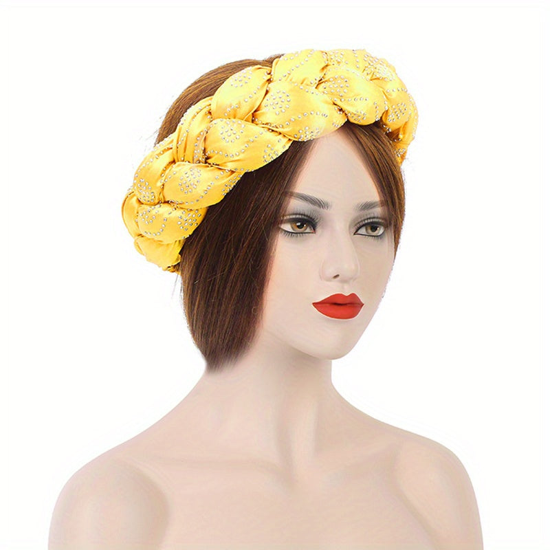 Satin Headband Twist Braid Hair Band Rhinestone Decor Headdress