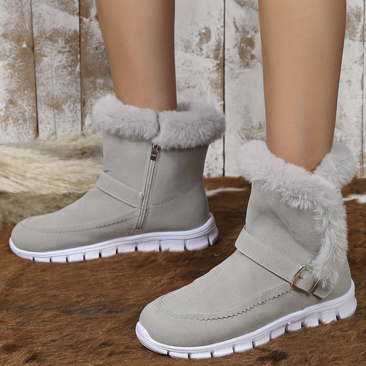 Plush Lined Thermal Furry Snow Boots Non Slip Side Zipper Snow Shoes