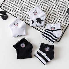 5 Pairs Mixed Pattern Socks Cow Spots Striped Ankle Women's Stockings