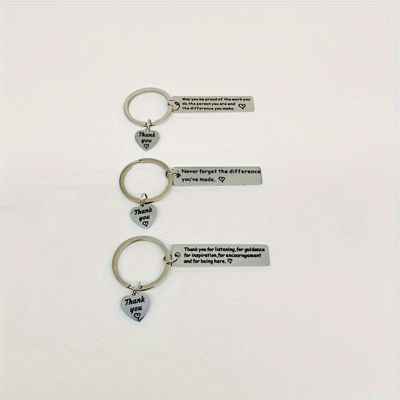 3pcs Stainless Steel Thank You Keychain Pendant for Teacher Parents