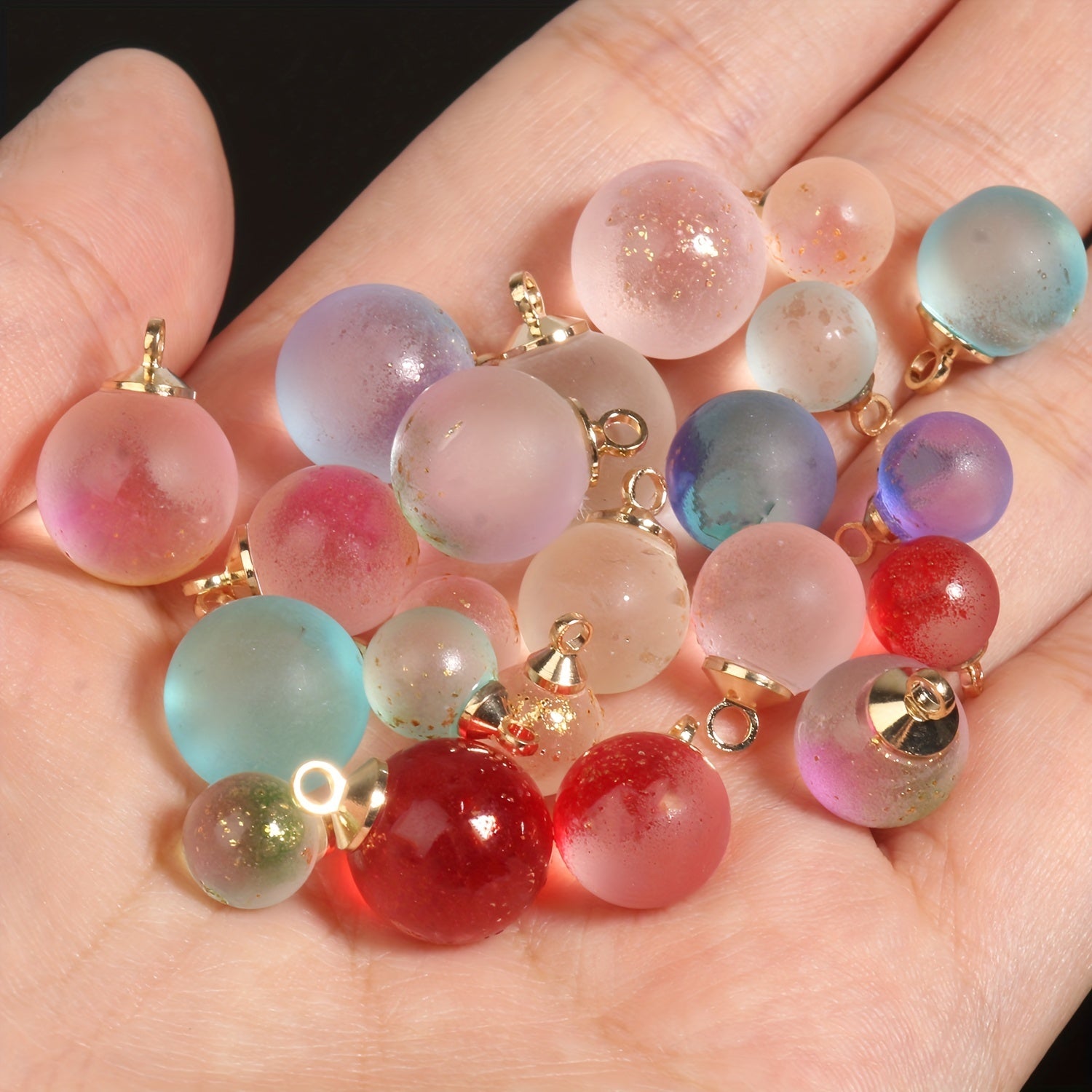 10pcs Golden Dot Frosted Round Bead Glass Charms DIY Jewelry Accessories
