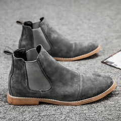 Men's British Style Pointed Toe Slip On Chelsea Ankle Boots