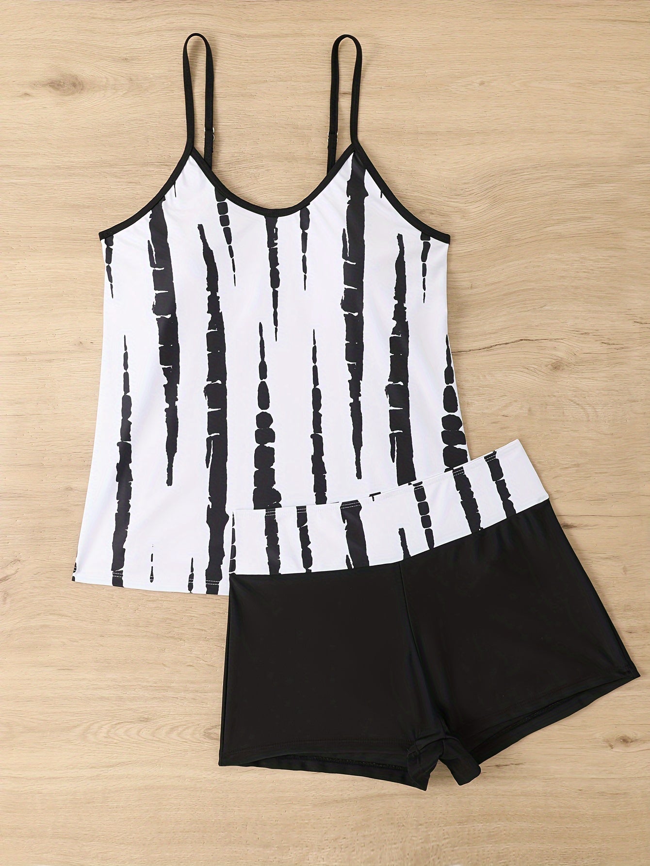 Tie Dye Tankini Set V Neck Cami Top & Shorts Swimsuit