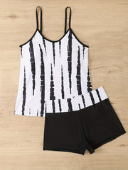 Tie Dye Tankini Set V Neck Cami Top & Shorts Swimsuit
