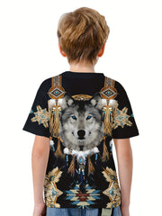 Wolf 3D Print Boy's Tee Short Sleeve Crew Neck Comfy T-shirt Kids Summer Sports