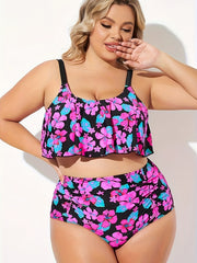 Floral Print Ruffle Tankini Set