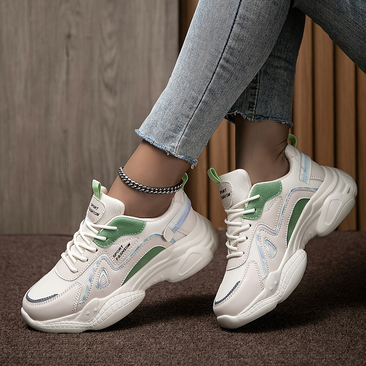 Women's Chunky Sneakers Block Faux Leather Non Slip Running Shoes