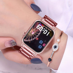 HD Sports Smartwatch 1.85 inch Pink Steel Band LED Flashlight Wireless Calling