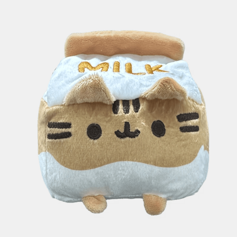 Chubby Cat Plush Toy in Milk Carton Soft Polyester Stuffed Animal