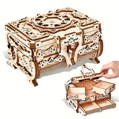 DIY 3D Wooden Puzzle Treasure Box Assembly Kit for Adults