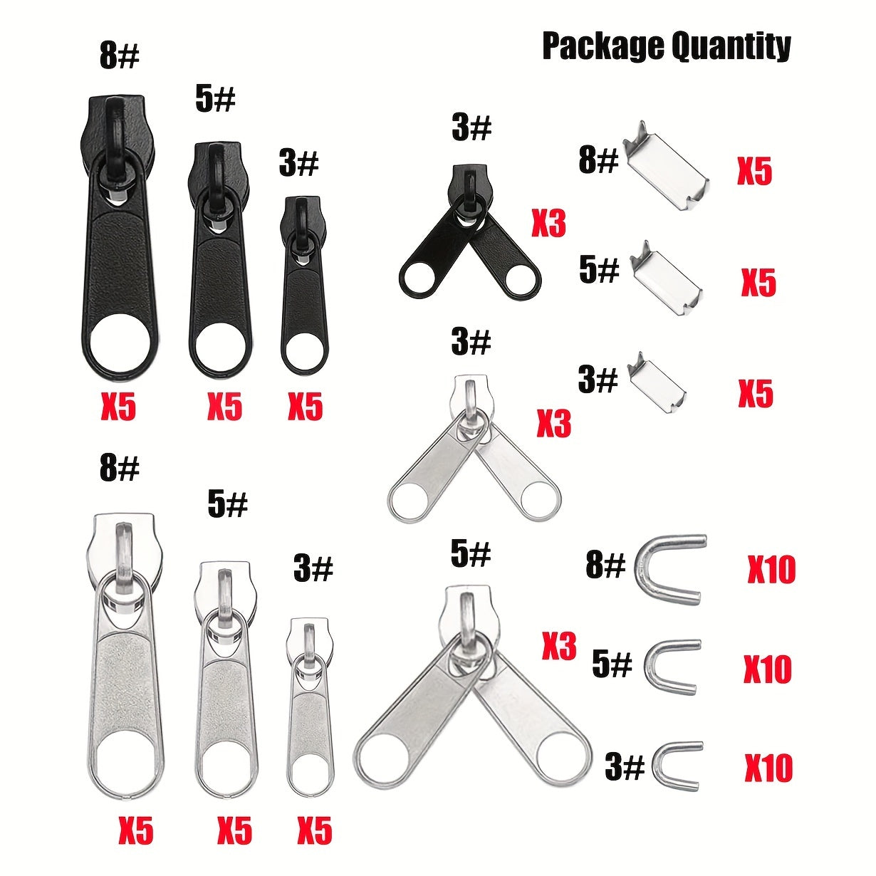 85pcs Nylon Zipper Repair Kit Replacement Slider Zipper Bottom Stop End Fix