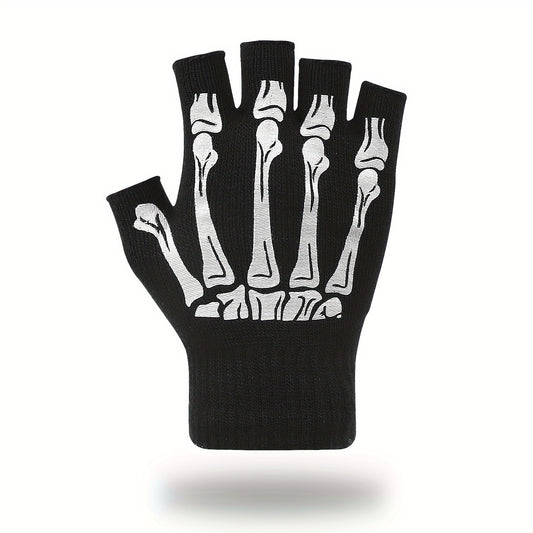 Men's Skull Skeleton Pattern Half Finger Gloves For Outdoor Halloween Gift