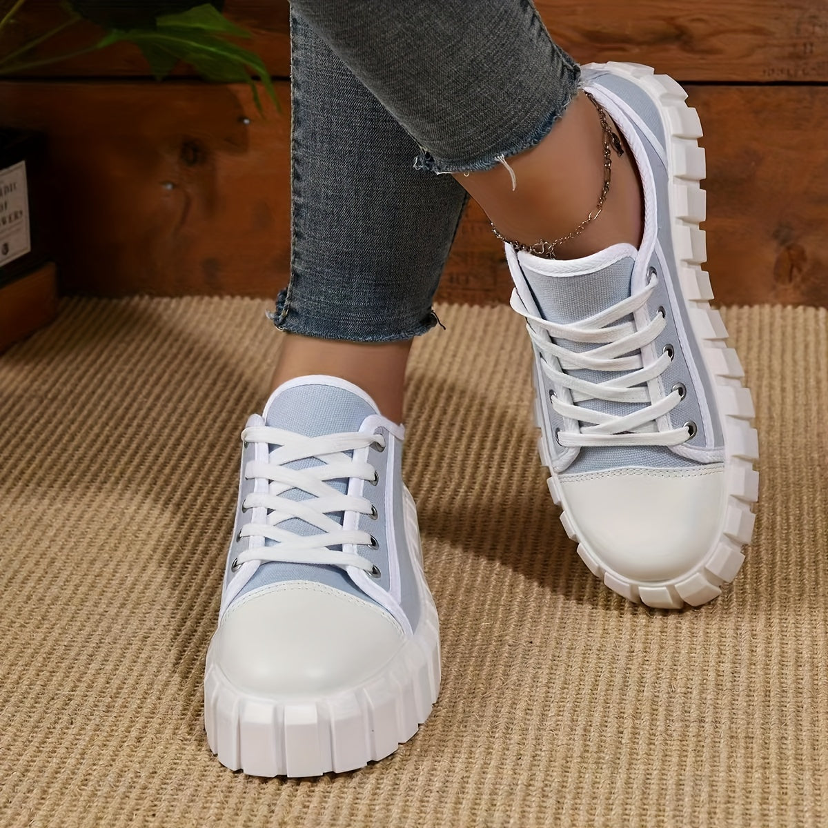 Women's Platform Canvas Shoes Casual Lace Up Low Top Sneakers
