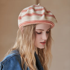 Striped Beret Women's Knitted Thermal Beret Vintage Hats For Weddings