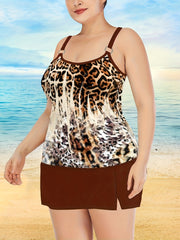 Leopard Print Tankini Set Cami Top & Mini Skirt Swims