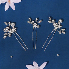 3pcs Wedding Dress Rhinestone Head Jewelry U Shaped Hairpin