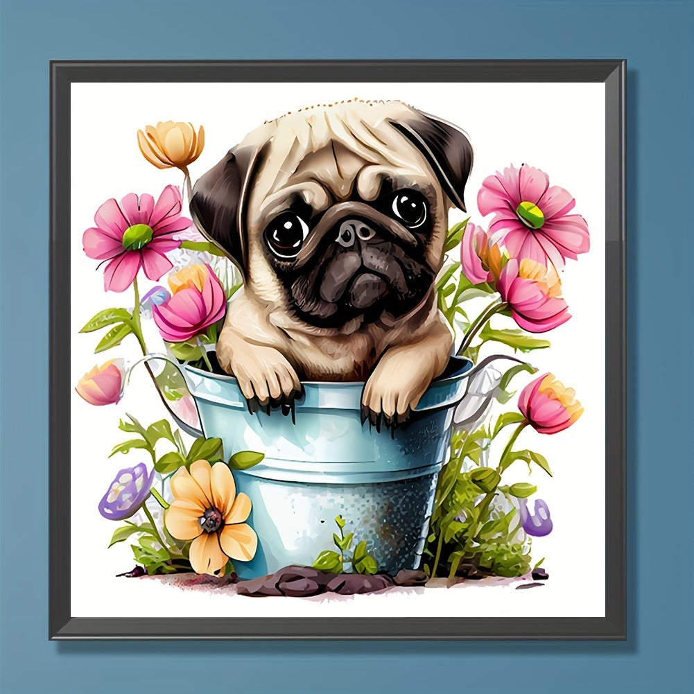 5D DIY Diamond Painting Dog And Flower Full Drill Cartoon Embroidery