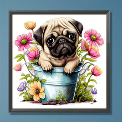 5D DIY Diamond Painting Dog And Flower Full Drill Cartoon Embroidery