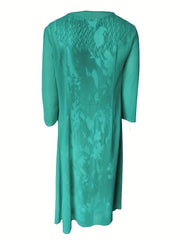 Long Cardigan & Floral Print Dress Set for Women