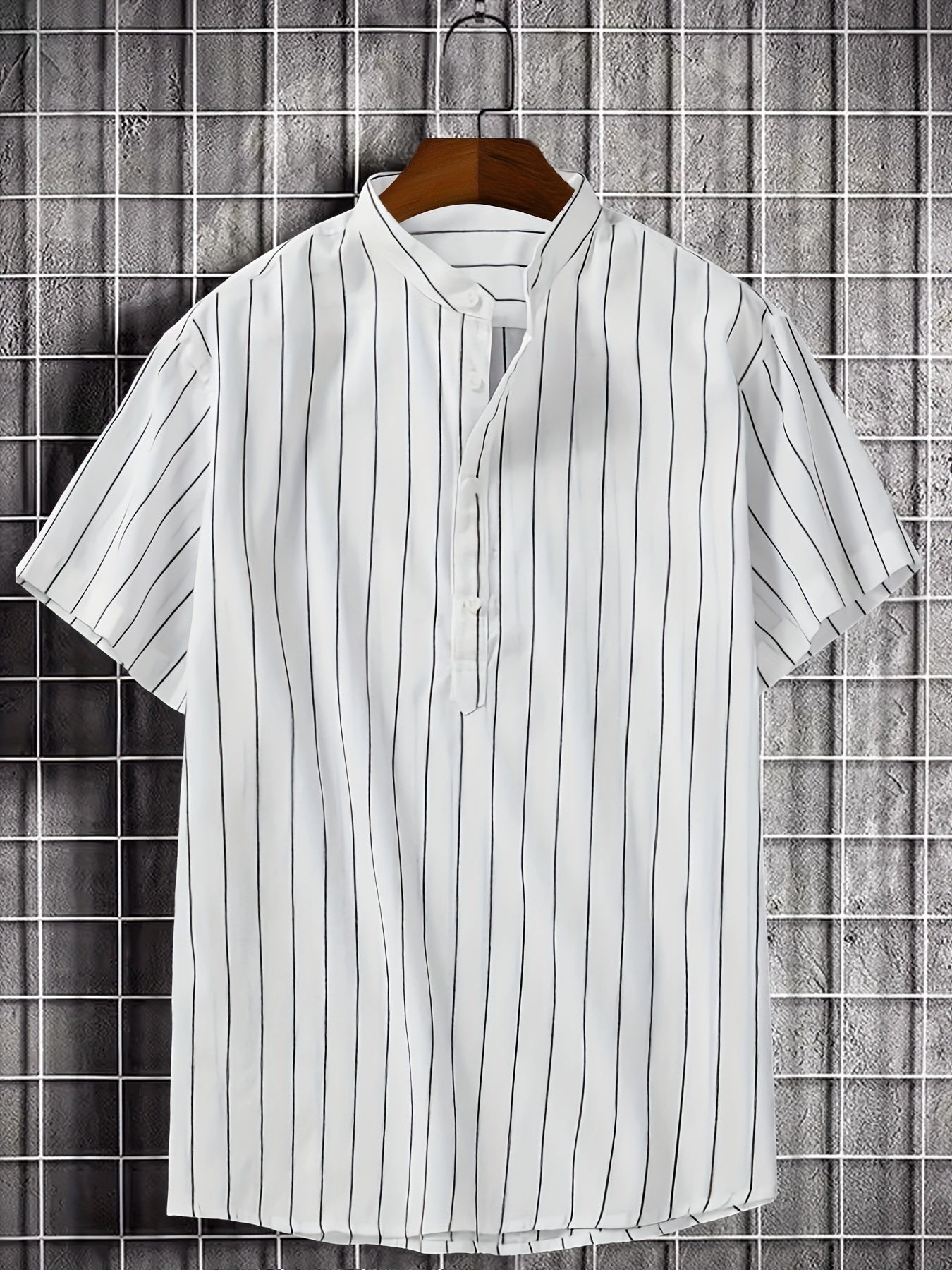 Vertical Stripe Print Casual Short Sleeve Shirt for Summer Vacation