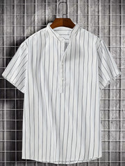 Vertical Stripe Print Casual Short Sleeve Shirt for Summer Vacation
