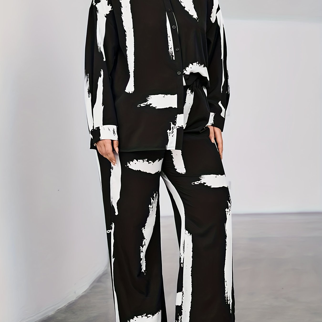 Brush Print Long Sleeve Shirt & Pants Set