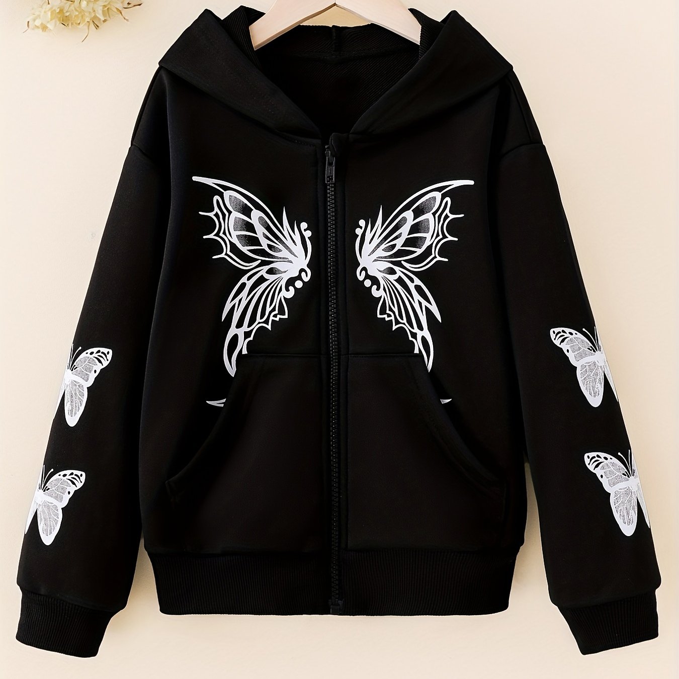 Teen Girl's Butterfly Print Zip Up Hoodie Sweatshirt