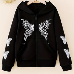 Teen Girl's Butterfly Print Zip Up Hoodie Sweatshirt