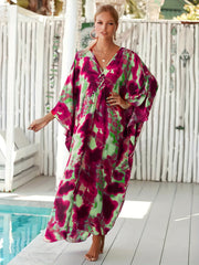 Boho Abaya Dress Women's Plus Tie Dye Batwing Sleeve V Neck Split Maxi