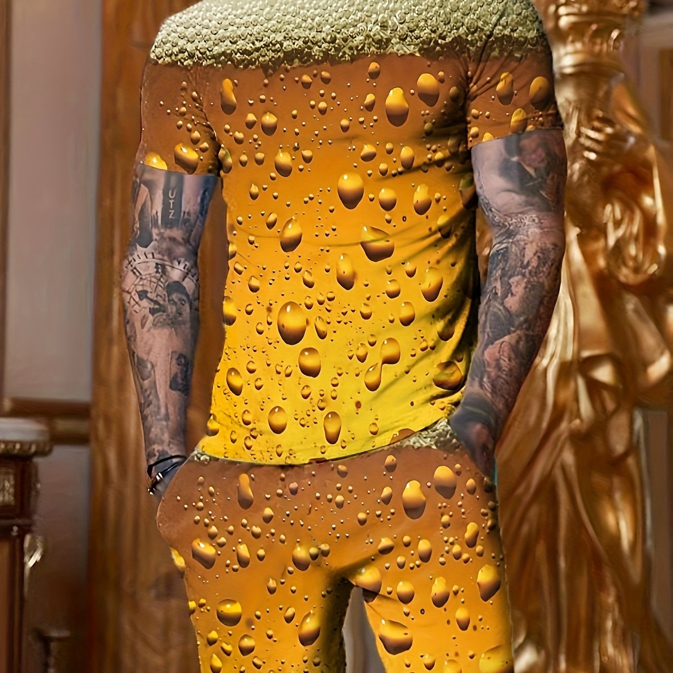 Beer 3D Pattern Men's 2 Piece T-Shirt & Shorts Set for Summer